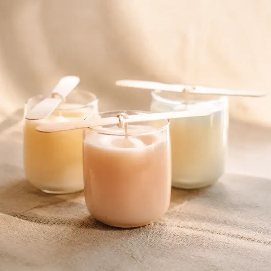 Edited Etsy product photo of handmade candles with linen surface and warm light